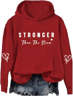 Stronger Than The Storm Hoodie Positive Letter Print Shirt Casual Top Crewneck Pullover Hoodie at Amazon Women’s Clothing store