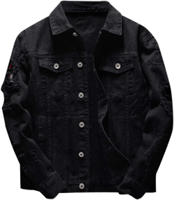 Ripped Denim Jacket for Men Hippie Style Winter Cardigan Top Fall Stylish Streetwear XX-Large Black