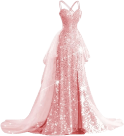 homdor Women's Spaghetti Straps Sequin Prom Dresses Tulle Ball Gown Princess Formal Evening Party Dress with Slit 24 Pink