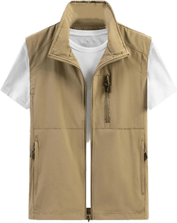 Men Spring Summer Breathable Multi Pocket Waistcoat Men Mesh Baggy Many Pockets O-Neck Sleeveless Jacket Vest 4X-Large Khaki