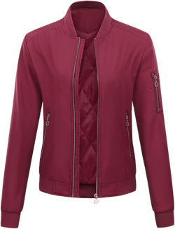 NATHGAM Women's Bomber Jackets Lightweight Casual Jacket Full Zip Windbreaker Jacket Solid Stand Collar Lady Slim Sportswear