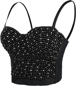 ELLACCI Women's Diamond Pearls Beaded Rhinestone Bustier Crop Top Corset Tube Top Large Black