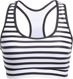 Holipick Women's Sports Bra Bikini Tops Racerback Swim Top Scoop Neck Bathing Suits Top Modest Padded Crop Tops Swimsuit Only Small Striped