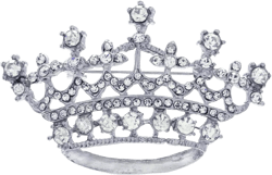 Princess Crown Tiara Brooch Pin Wedding Bridesmaid Clear Rhinestones Jewelry Slvr