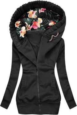 Aniywn Women's Zip Up Hoodie Floral Printed Pullover Sweatshirt Long Sleeve Slim Fit Autumn Hoodie Outwear Jacket Coat, Black, 3X-Large