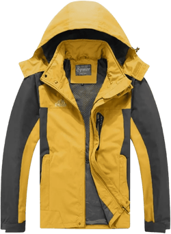Spmor Men's Outdoor Sports Hooded Windproof Jacket Waterproof Rain Coat XX-Large Spicy Mustard