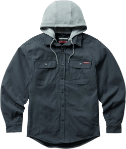 WOLVERINE Men's Overman Fleece Lined Cotton Duck Canvas Hooded Shirt Jacket Large Granite