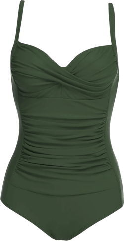 Ekouaer Women's One Piece Swimsuit Ruched Tummy Control Bathing Suits Vintage Retro Push Up Swimwear at Amazon Women’s Clothing store