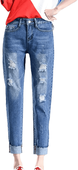 Maiyifu-GJ Women High Waist Ripped Skinny Jeans Boyfriend Slim Fit Washed Stretch Jean Juniors Distressed Pencil Denim Pants 32 Blue