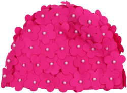 Women Retro Swim Cap, Floral Petal Bathing Cap Long Short Hair Elastic Swimming Turban with Flowers & Pearls pink