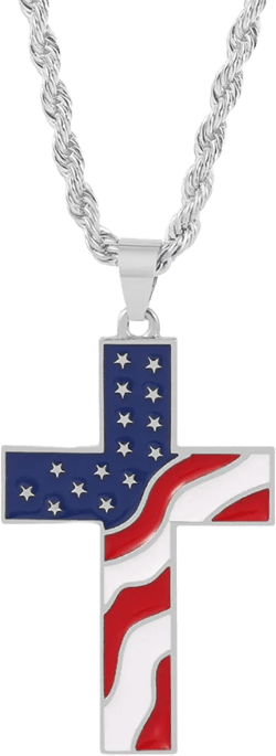 GFLPO American Flag Cross Pendant Necklace Silver Cross Necklace Independence Day Necklace Patriotic Cross Pendant Jewelry Women Men (Silver) | Amazon.com
