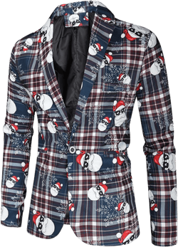 Christmas Tuxedo Jacket for Mens Jacket Blazer Groomsmen Classic Fit Prom Snowflake Print Blazer for Party Prom Wedding Medium A-n