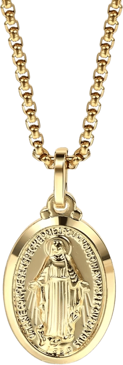 18K Yellow Gold virgen de guadalupe necklace Religious Jewelry Our Lady Virgin Mary Pendant Necklaces for Charms Women Men Accessories Chains Vintage Colar Medalla De la Virgen Milagrosa Virgencita GP431