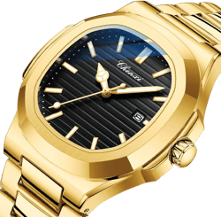 Gosasa Fashion Men's Watches Date Business Watch Stainless Steel Luxury Style Luminous Quartz Waterproof Analog Display Male Wristwatch Gold Black