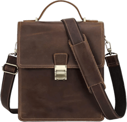 Contacts Full Grain Leather Small Messenger Bag for Men with Lock Briefcase Travel Crossbody Shoulder Bag Standard