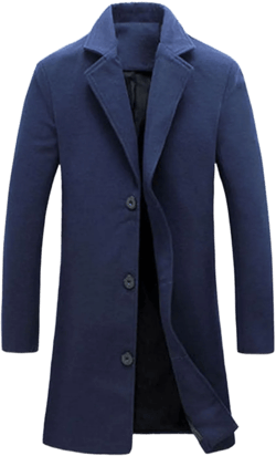 Dgoopd Trench Coat Men Single Breasted Pea Coat Notch Lapel Overcoat Plus Size Wool Blend Coats Casual Long Winter Coat Navy 4X-Large