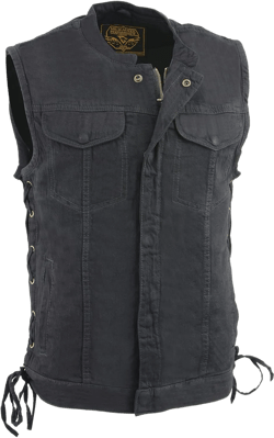 Milwaukee Leather Mens Black Denim Side Lace Biker Club MC Vest - Snap & Zipper Front MDM3002 4X-Large Black