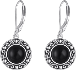 Black Onyx Earrings for Women 925 Sterling Silver Filigree Drop Dangle Leverback Earrings Vintage Jewelry Gift for Girls black onyx