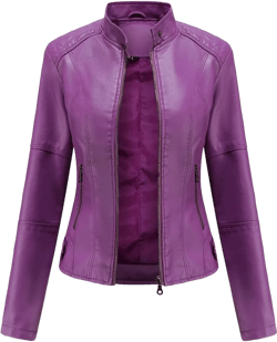 Women's Classic Faux Leather Jacket Stand Collar Zip UP Slim Fit Moto Biker Jacket Small Purple