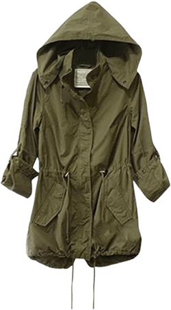 Women's Army Green Anorak Jacket Lightweight Drawstring Hooded Military Parka Coat