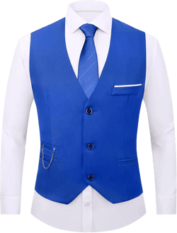 DOKKIA Men's Dress Vest Suit Waistcoat Formal Business Slim Fit V-neck Sleeveless Tuxedo Jacket with Chain Blue 3X-Large