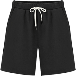 XinYangNi Women's Elastic Waist Casual Comfy Cotton Linen Beach Shorts with Drawstring Knee Length Curling Bermuda Shorts Large 4black