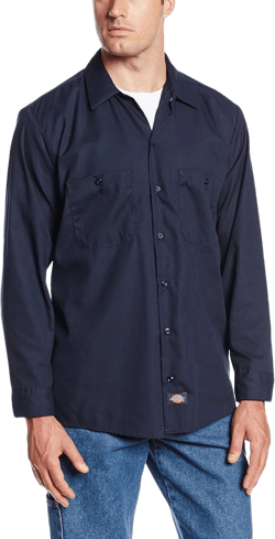 Dickies Occupational Workwear LL535NV Polyester/ Cotton Men's Long Sleeve Industrial Work Shirt, Navy Blue 4X-Large