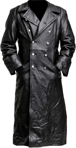 SpazeUp Mens Double Breasted Black Leather Trench Coat - Military Officer Uniform Vintage Black Jacket Coat Men 4X-Large B. German Faux Leather Coat