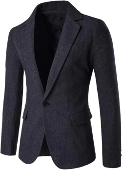 Mens Premium Suit Jacket Slim Fit Wool Tweed Herringbone Blazer Coat Medium Navy Blue