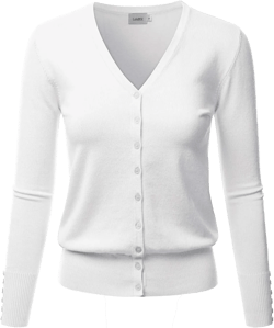LALABEE Women's V-Neck Long Sleeve Button Down Sweater Cardigan Soft Knit(S-XXL) Medium Lbt006-white