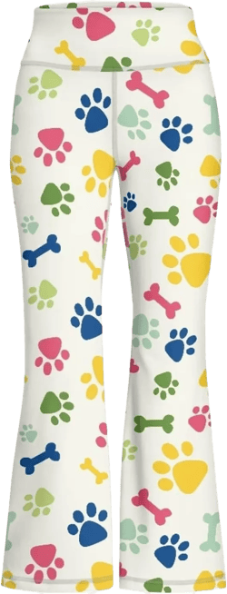 Girl's Leggings High Waisted Flare Pants Kids Yoga Bootcut Pants Full Length Stretchy Bell Bottoms for Sports 13-14 Years Colorful Dog Paws
