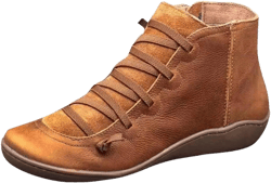 Winter Boots for Women,Comfy Lace Up Running Booties Womens Fashion Side Zipper Sneakers Vinage Leather Dress Shoes 5.5 Brown