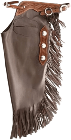 Genuine Leather Chinks Chaps with Fringes for Bull Trail Horse Show Riding for Kids Adult Youth Unisex Men Women X-Large Brown