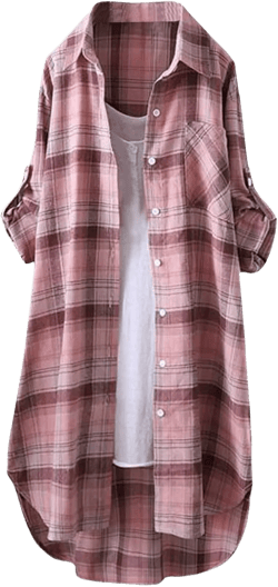 Plaid Shirts for Women 2025 Fashion Oversized Long Button Up Blouses Summer Beach Cover Up XX-Large G-pink