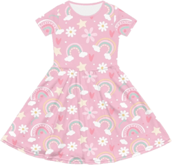 Cute Short Sleeve Summer Dresses for Girls 2-14 11-12 Years Cute Rainbow Heart Star Floral