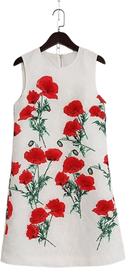 Designer Fashion Women Tank Dress Sleeveless Red Flower Print Beading Mini Casual Vacation Female