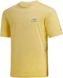 BASSDASH Men’s UPF 50+ Sun Protection Fishing Shirt Short Sleeve UV T-Shirt Light Yellow/Vivid Blue Logo 4X-Large