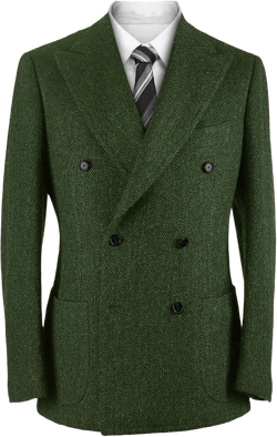 Vintage Herringbone Tweed Blazer British Peak Lapel Woolen Blend Tuxedo Jacket with Pockets Green 48 Tall