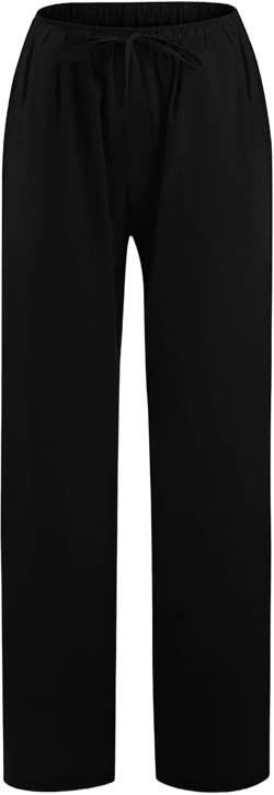 Generic Womens Linen Pants Summer Wide Leg Pants Casual Loose Fit Drawstring High Waisted Palazzo Pants Trousers, Large 1-black Large