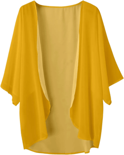 Kimono Cardigans for Women Dressy Solid 3/4 Sleeve Chiffon Open Front Lightweight Summer Cardigan Sheer Beach Cover Up 01- Yellow X-Large