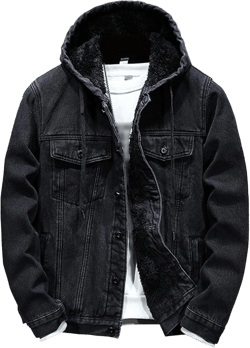Men's Fleece Hoodie Jean Jacket Sherpa Lined Denim Hood Jackets Casual Slim Fit Trucker Cowboy Coat Black X-Large