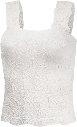 Womens Square Neck Crop Tank Top Wide Straps Floral Fringe Lettuce Edge Hem Crop Cami Tank Sleeveless Cropped Tops Small 1*white