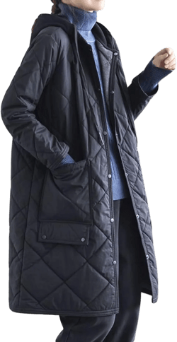 GGUHHU Womens Casual Fit Jersey Hooded Quilted Overcoat Button-Down Long Padded Jacket Medium Black