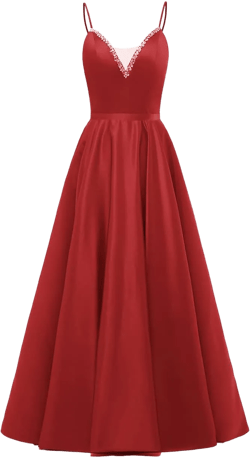 Molisa Spaghetti Straps Prom Dresses Long Satin Beaded V Neck Formal Evening Party Gowns with Pockets 18 Red