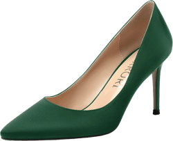 MERRORI Women's Solid Pointed Toe Slip On Satin Dress Evening Stiletto High Heel Pumps Shoes 3.3 Inch 10.5 Dark Green