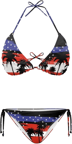 Women's Triangle Bikini Sets Tie Side Halter Bikini Sexy Bikini Set Bathing Suit Oversized Bandeau Swimsuits XS-2XL Small American Flag Palm Tree