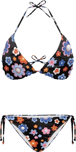 JEOCODY Women's Two Piece Bikini Swimsuit Sexy Bathing Suits Halter Triangle Swimwears Cheeky Bikini Sets Medium Colorful Hippie Daisy Printed