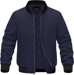 EKLENTSON Men's Bomber Jacket Thermal Quilted Lined Jacket Warm Winter Coats Full Zip Windbreaker Casual Jackets with Pockets Navy Large