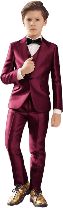 Boy's Suit 3 Piece Satin Tuxedo Slim Fit Shiny Suit Jacket Blazer Vest Pants Suit Set for Wedding Prom Party