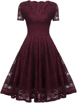 SEBOWEL Women Floral Lace V Neck Short Sleeve Formal Dress Swing A-Line Wedding Bridesmaid Cocktail Party Midi Dresses